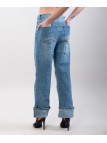 Pantaloni Jeans Culotte con Risvolto