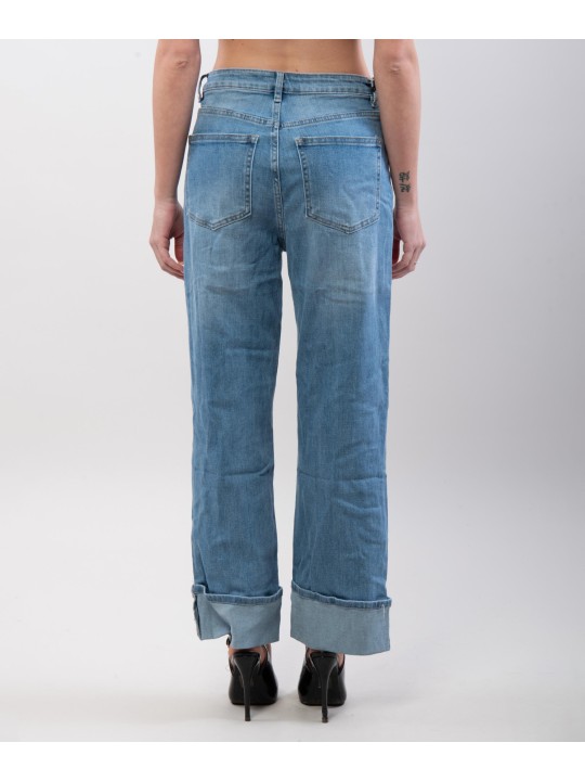 Pantaloni Jeans Culotte con Risvolto
