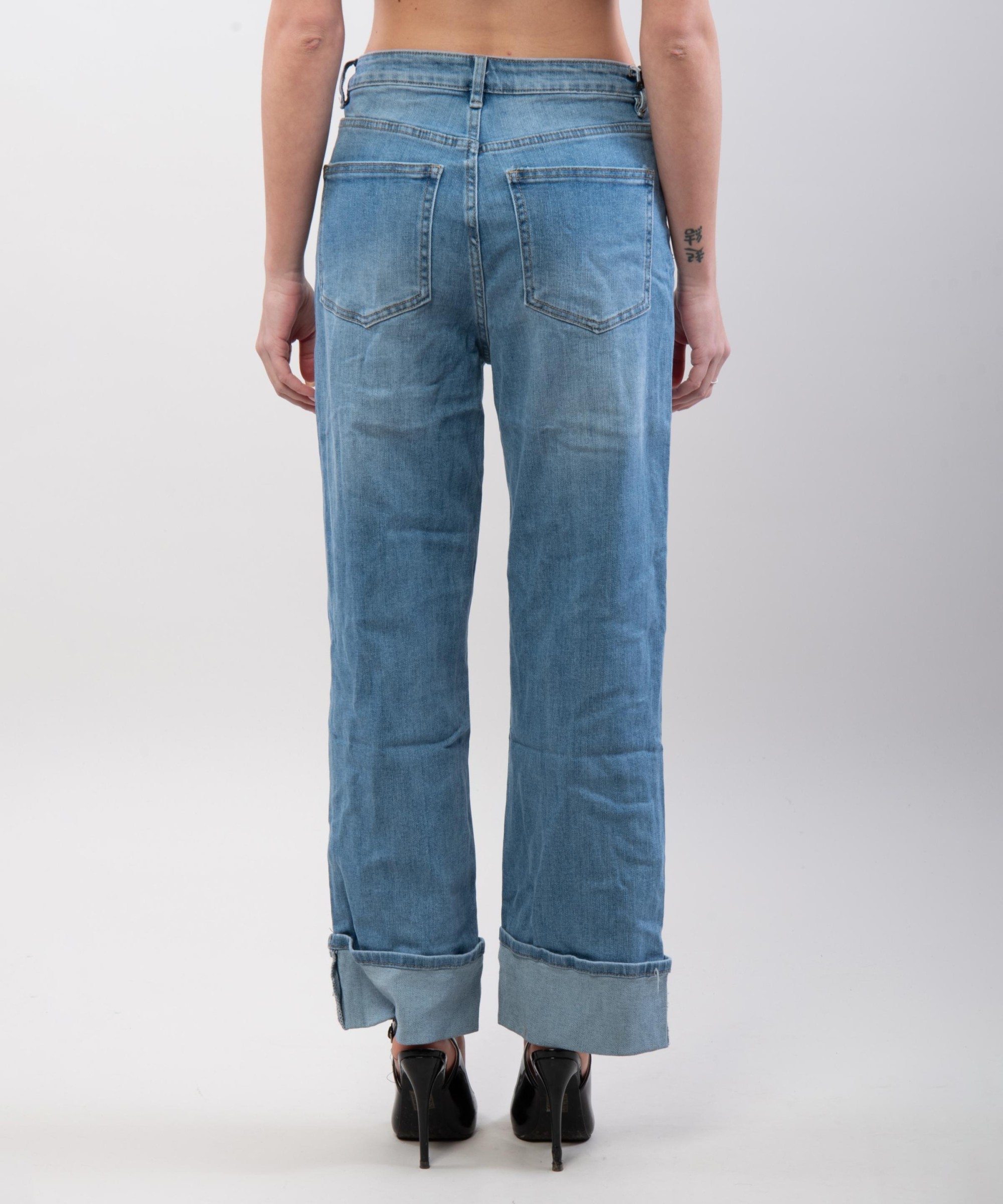 Pantaloni Jeans Culotte con Risvolto