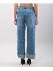 Pantaloni Jeans Culotte con Risvolto