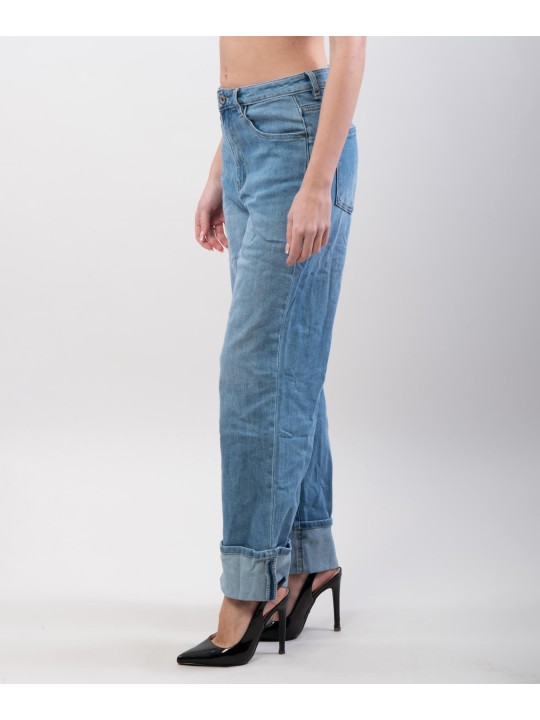 Pantaloni Jeans Culotte con Risvolto