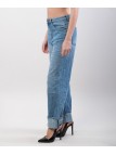 Pantaloni Jeans Culotte con Risvolto