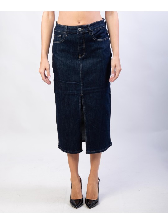 Gonna Midi in Jeans con Spacco Frontale