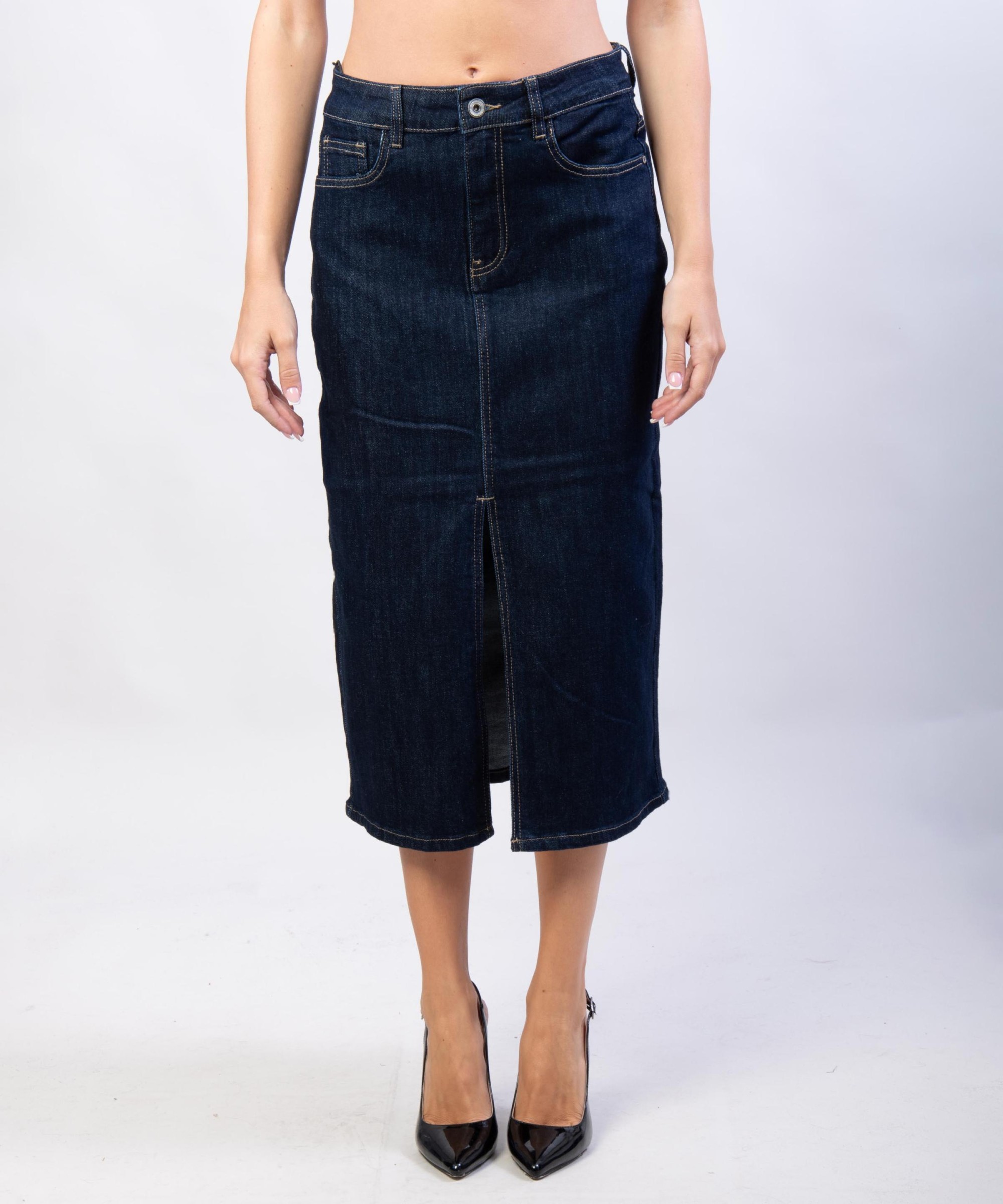 Gonna Midi in Jeans con Spacco Frontale