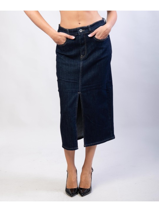 Gonna Midi in Jeans con Spacco Frontale