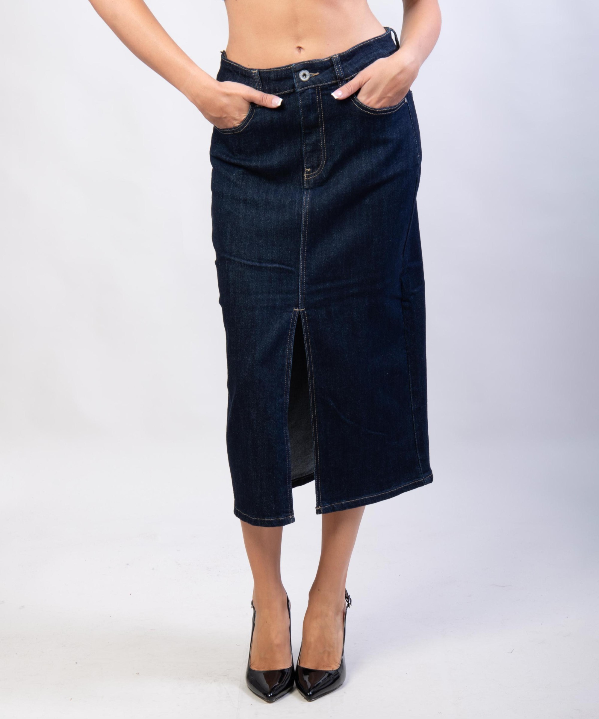 Gonna Midi in Jeans con Spacco Frontale
