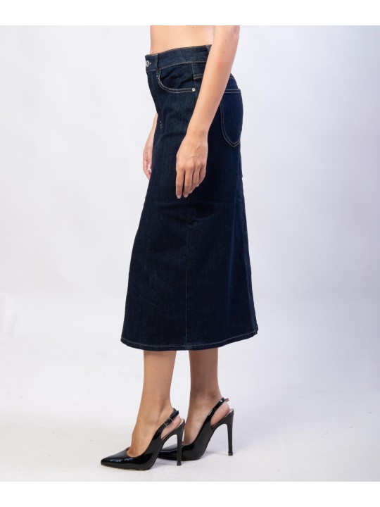 Gonna Midi in Jeans con Spacco Frontale