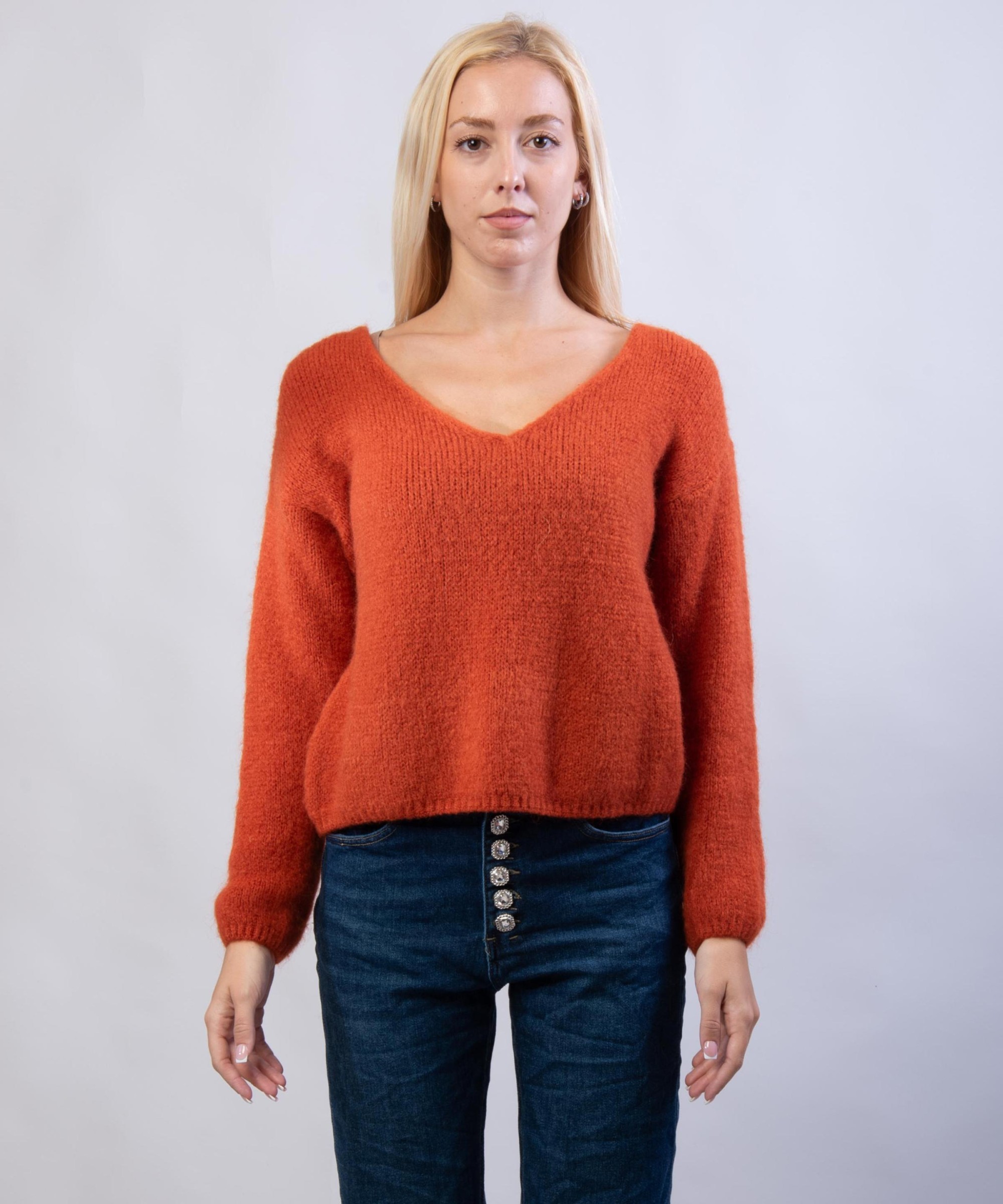 Maglione Misto Mohair con Scollo V