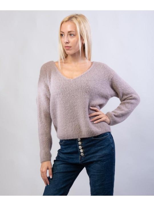 Maglione Misto Mohair con Scollo V