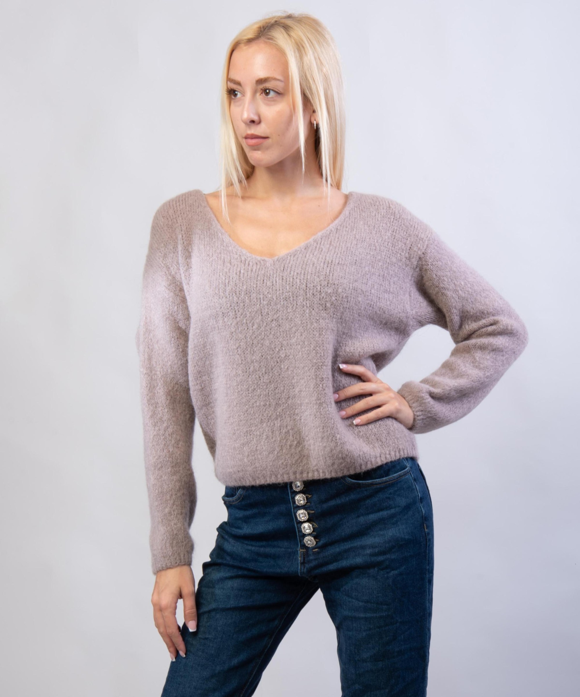 Maglione Misto Mohair con Scollo V