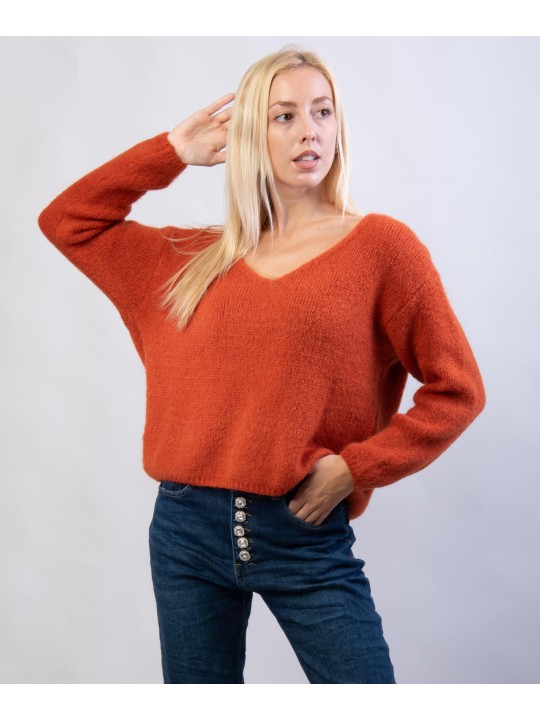 Maglione Misto Mohair con Scollo V