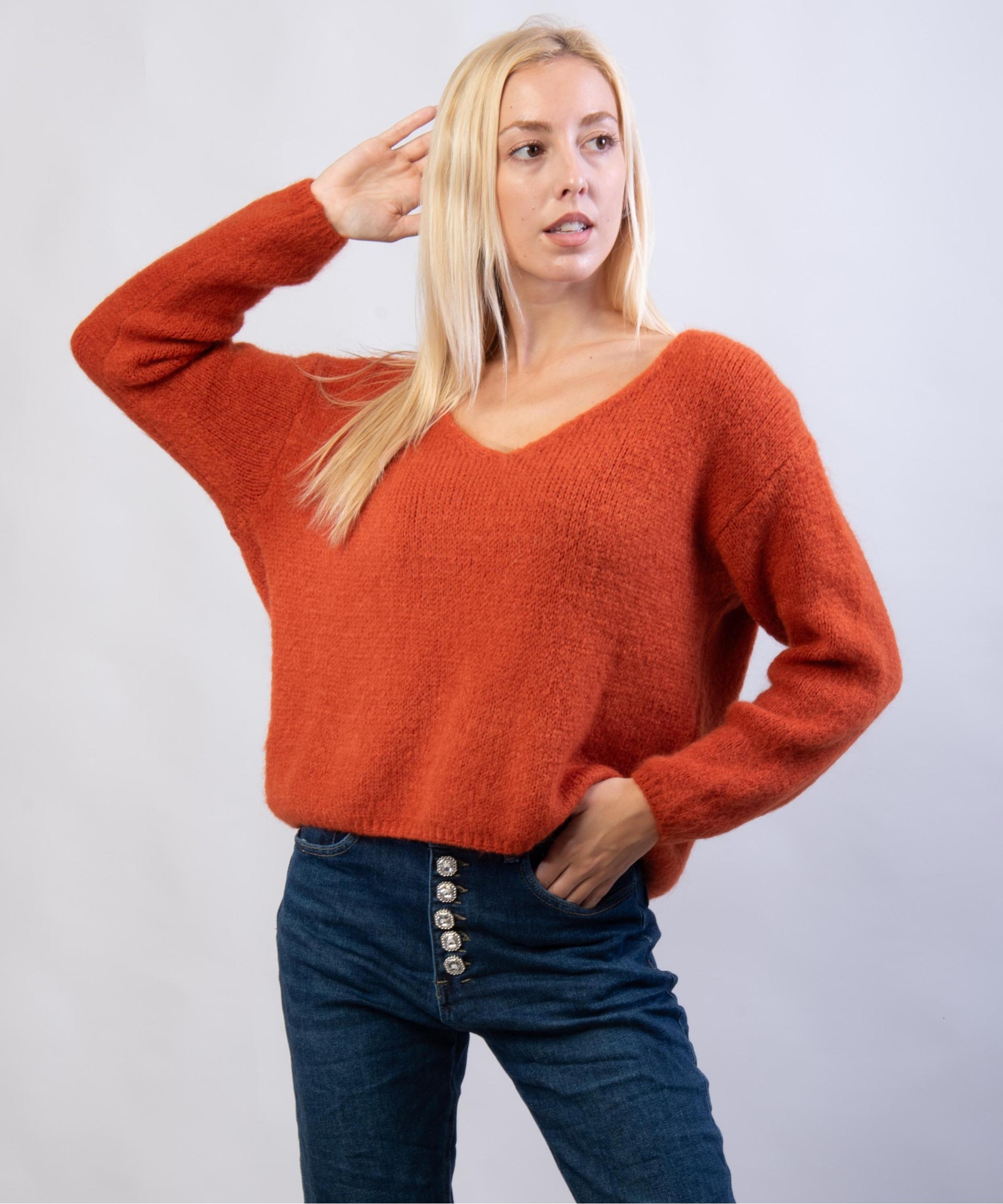 Maglione Misto Mohair con Scollo V