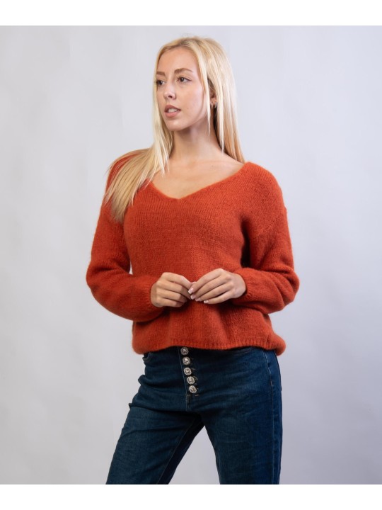 Maglione Misto Mohair con Scollo V