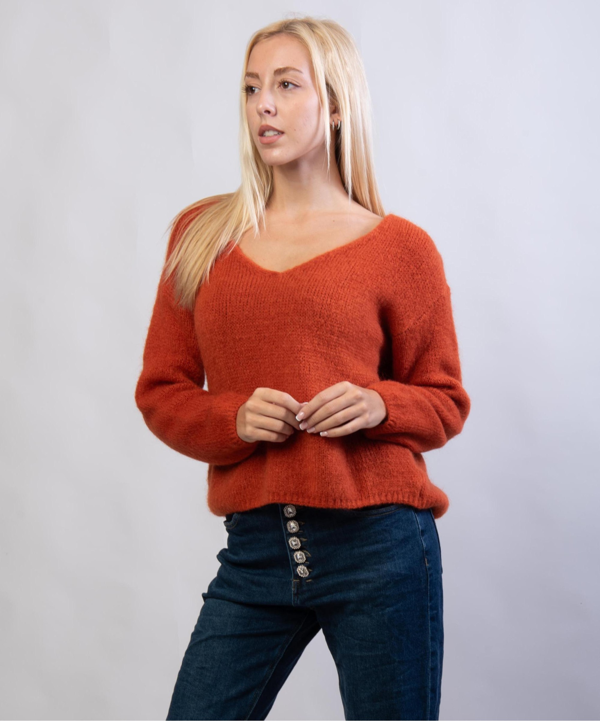 Maglione Misto Mohair con Scollo V