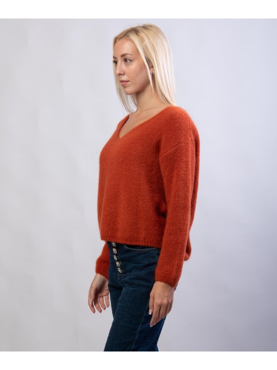 Maglione Misto Mohair con Scollo V
