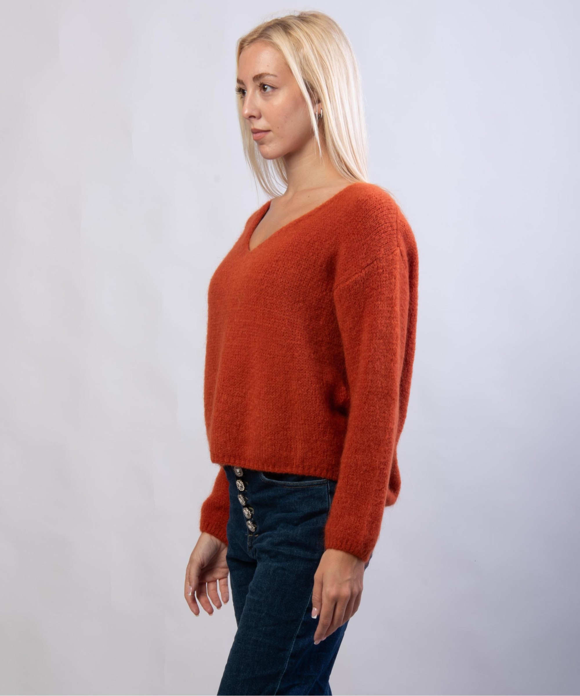 Maglione Misto Mohair con Scollo V