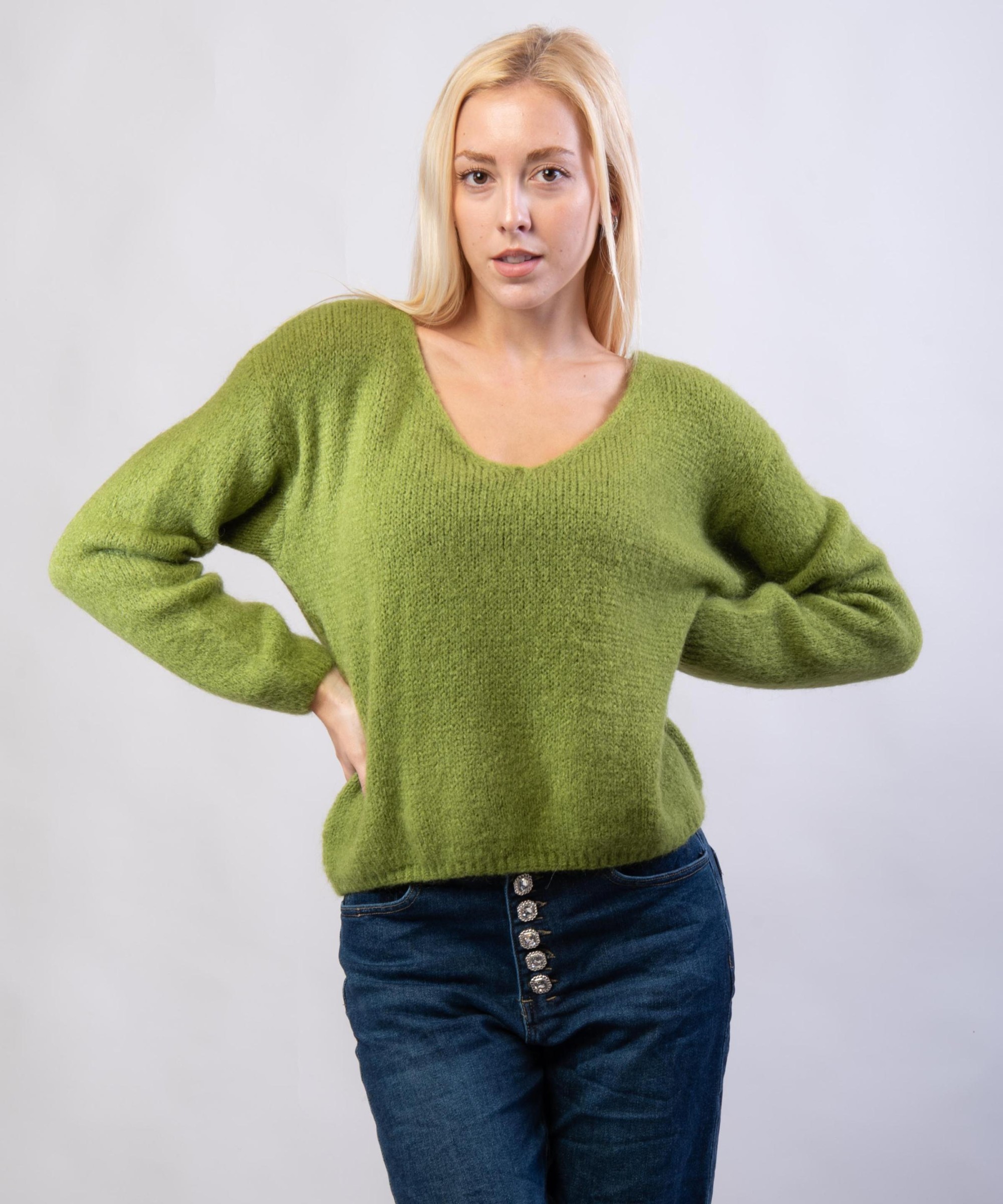 Maglione Misto Mohair con Scollo V