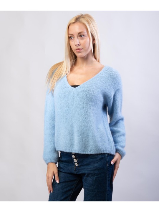 Maglione Misto Mohair con Scollo V