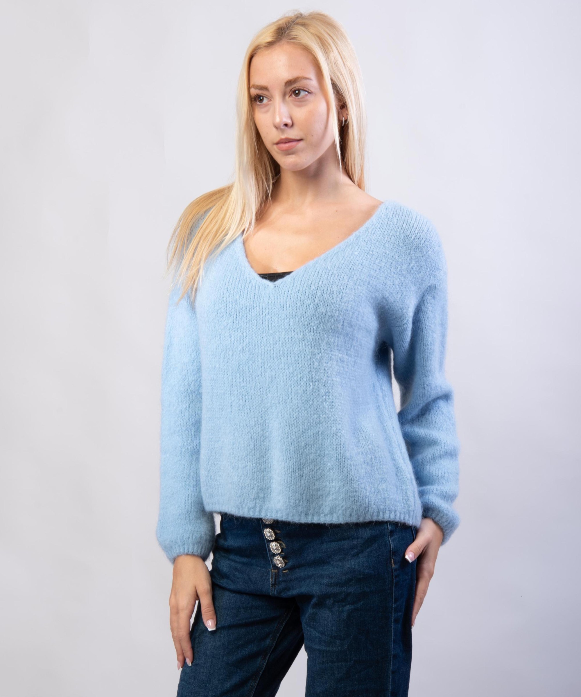 Maglione Misto Mohair con Scollo V