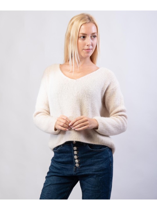 Maglione Misto Mohair con Scollo V