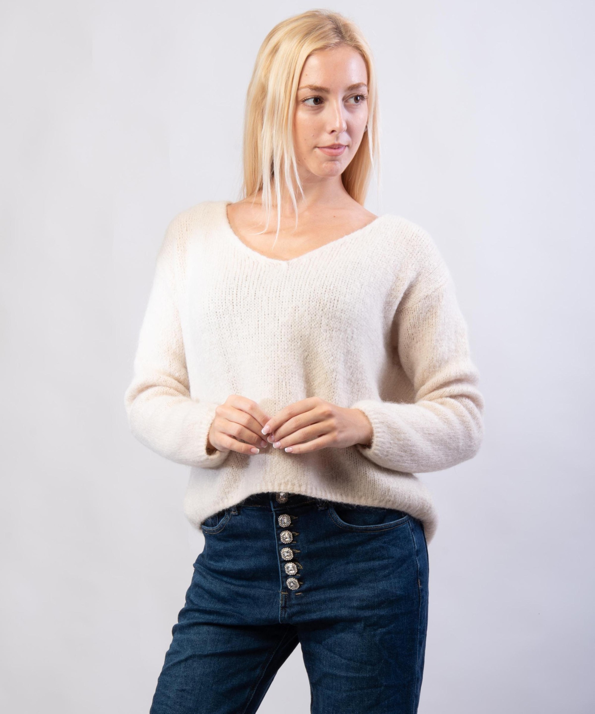 Maglione Misto Mohair con Scollo V