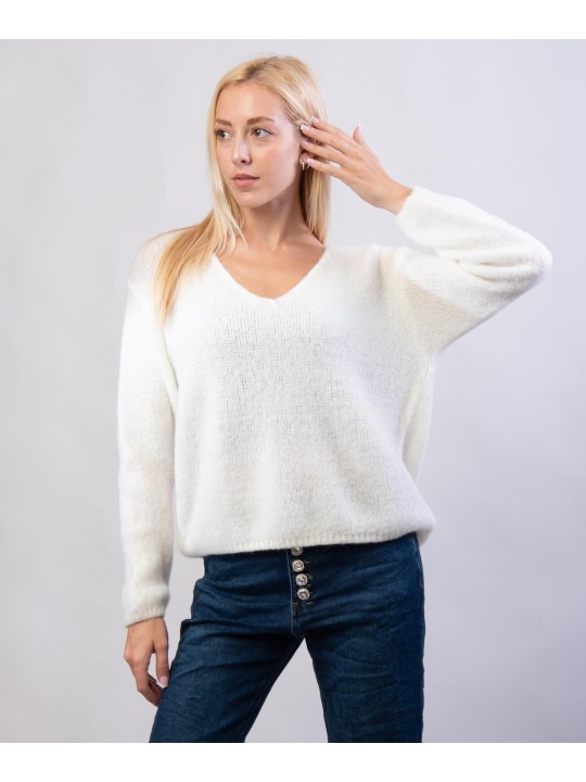 Maglione Misto Mohair con Scollo V
