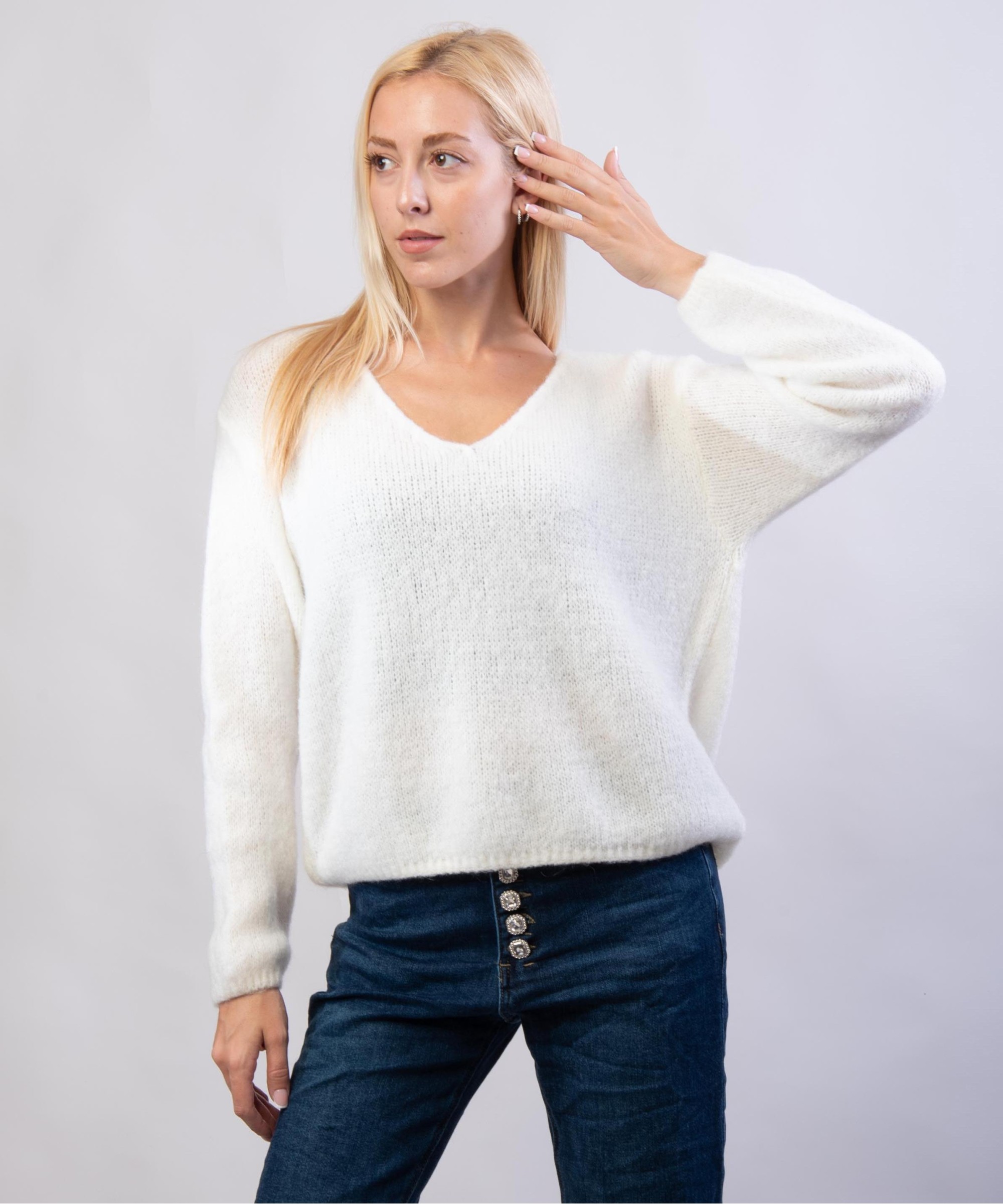 Maglione Misto Mohair con Scollo V