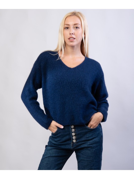 Maglione Misto Mohair con Scollo V