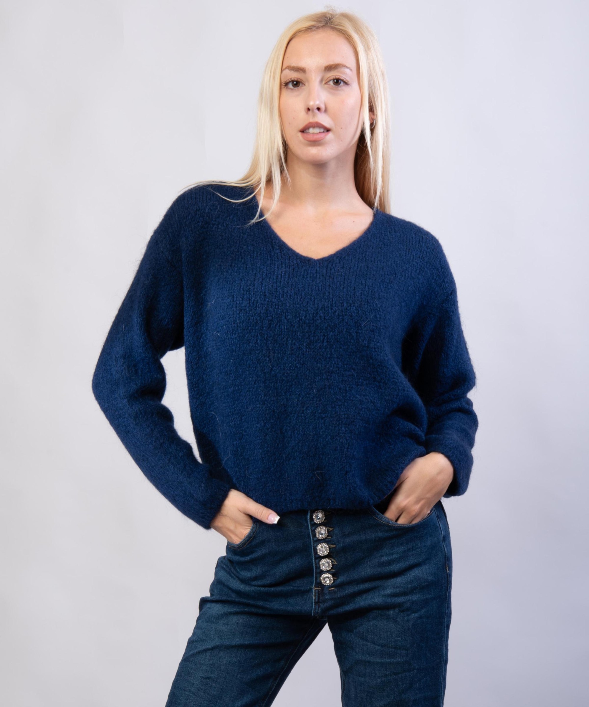 Maglione Misto Mohair con Scollo V