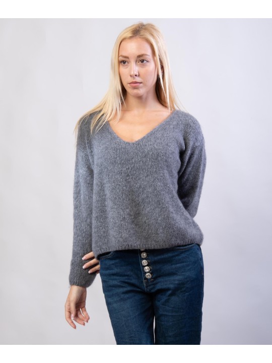 Maglione Misto Mohair con Scollo V