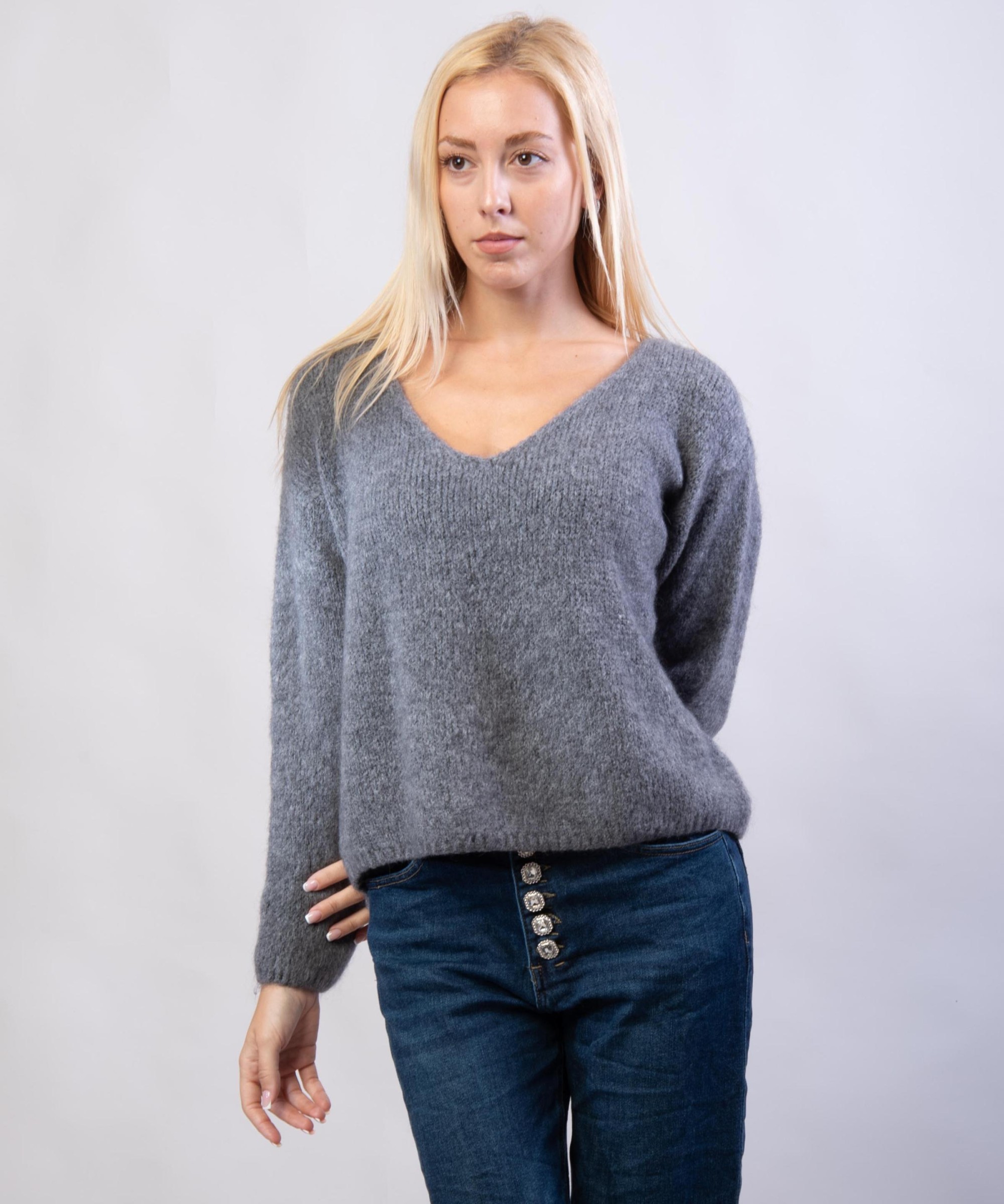 Maglione Misto Mohair con Scollo V