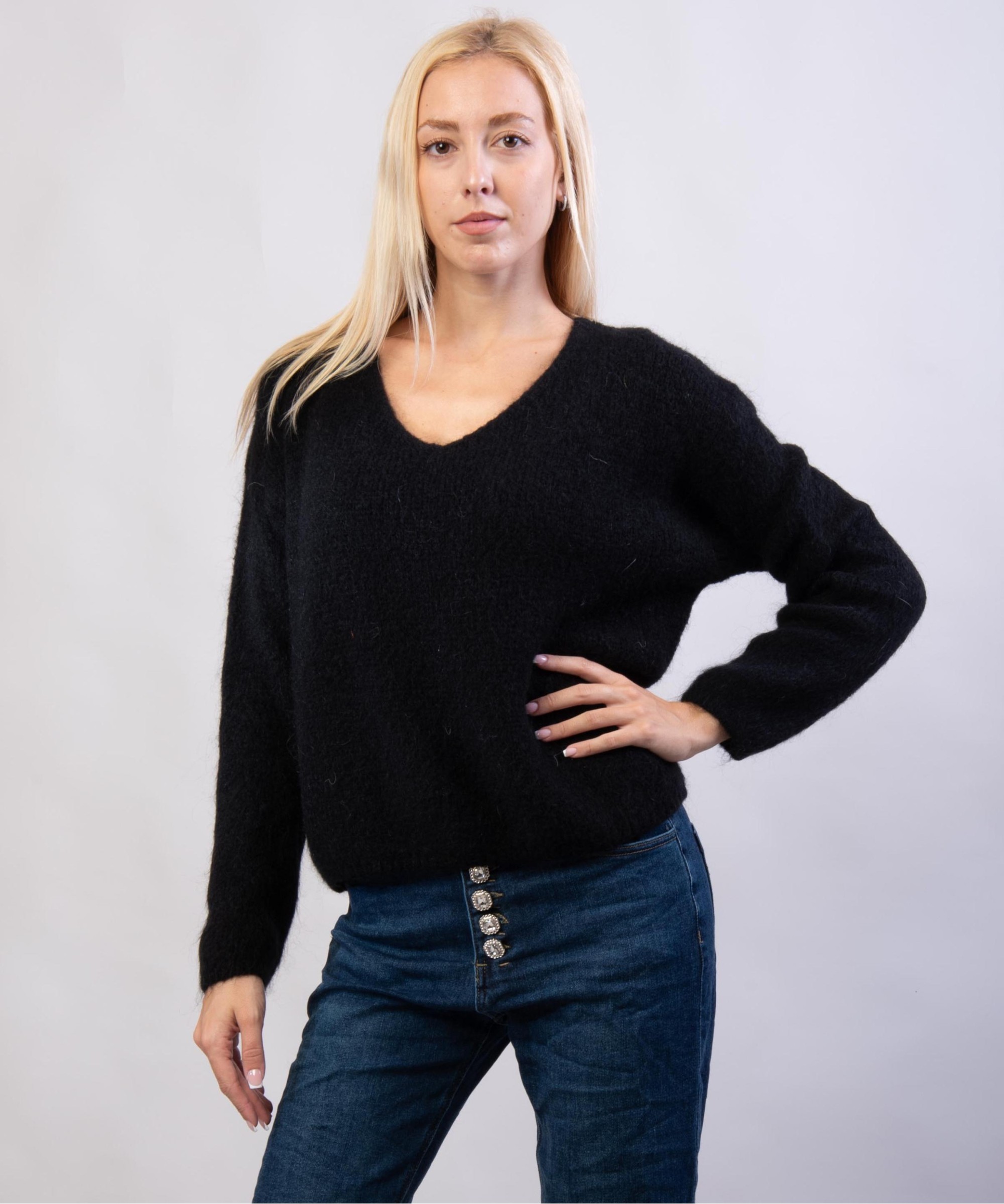 Maglione Misto Mohair con Scollo V