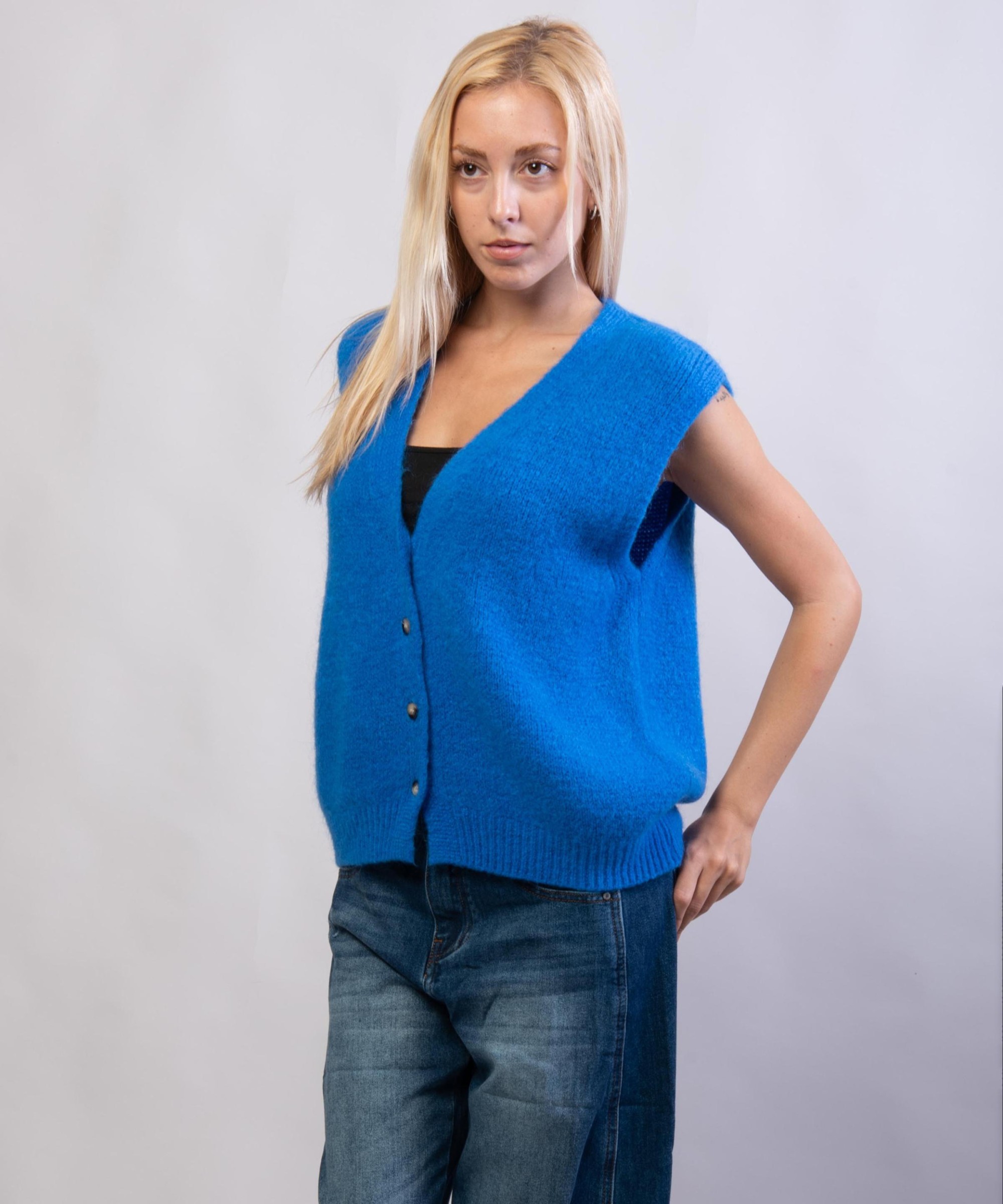 Gilet Misto Mohair con Bottoni