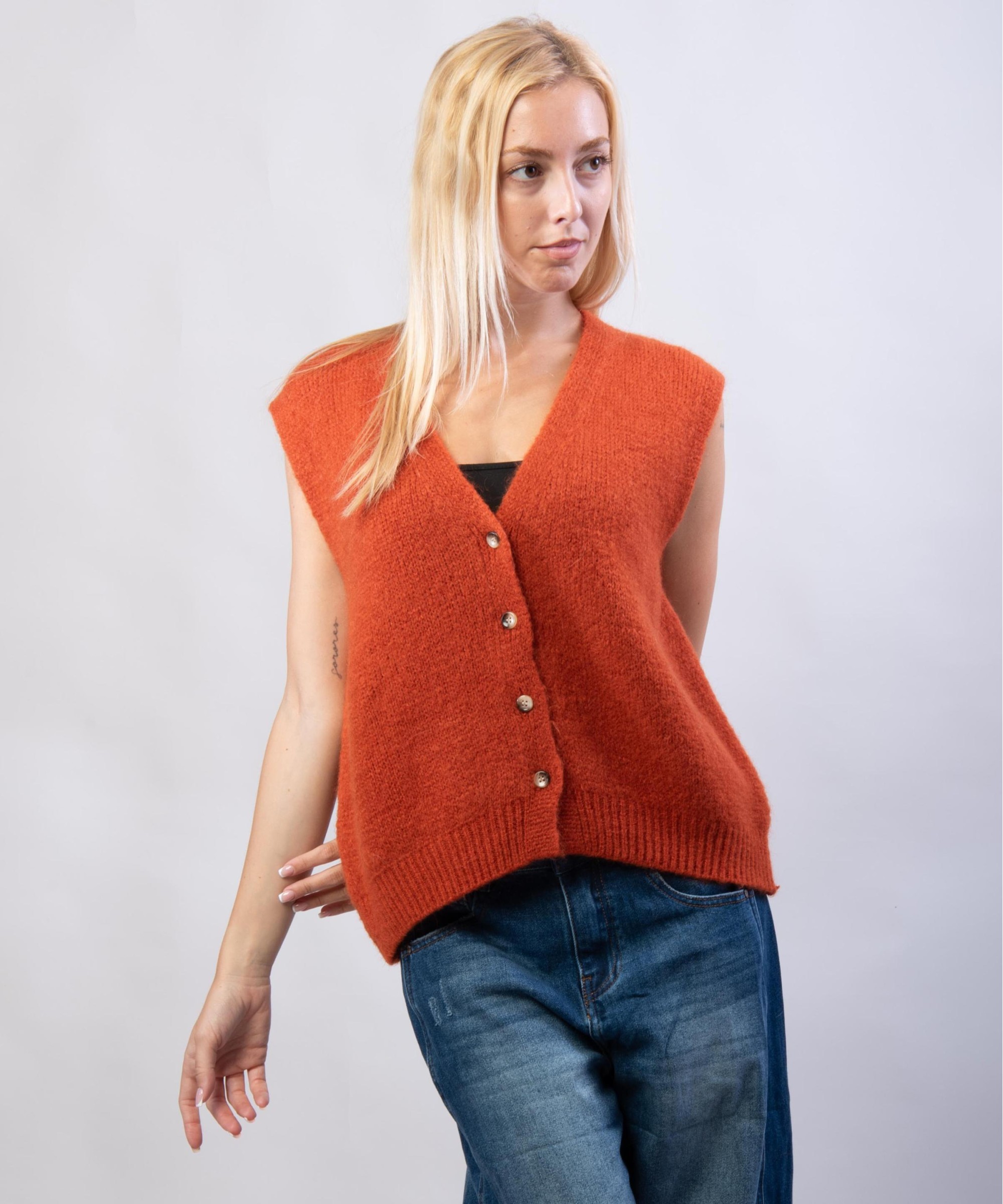Gilet Misto Mohair con Bottoni