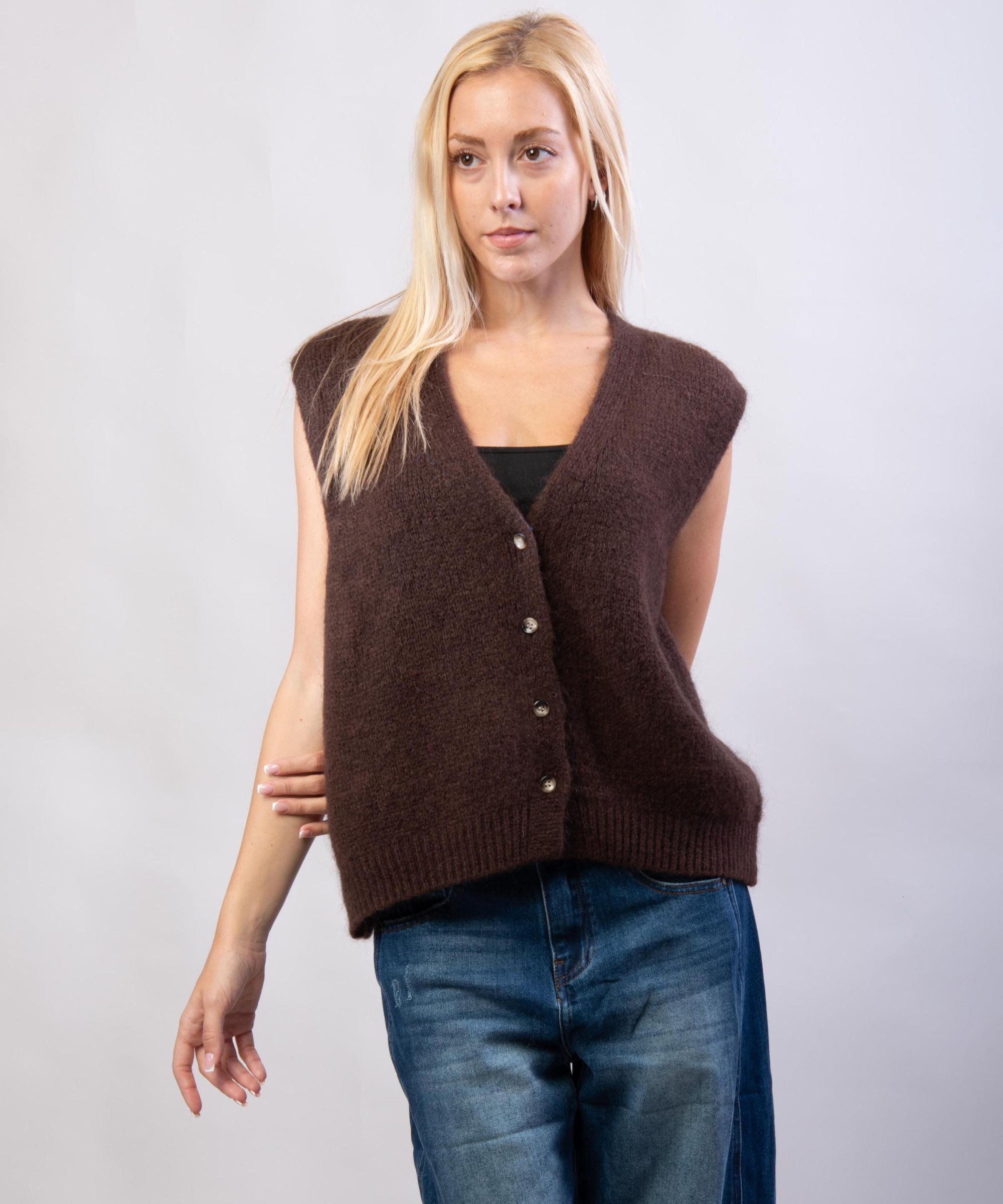Gilet Misto Mohair con Bottoni