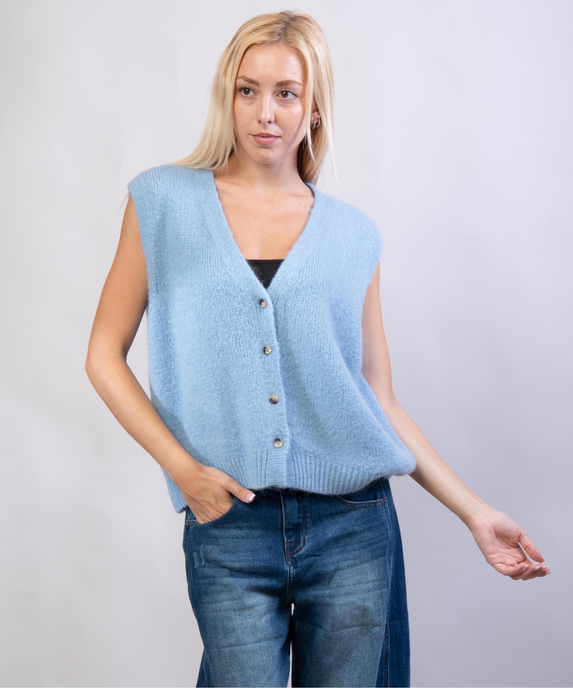 Gilet Misto Mohair con Bottoni