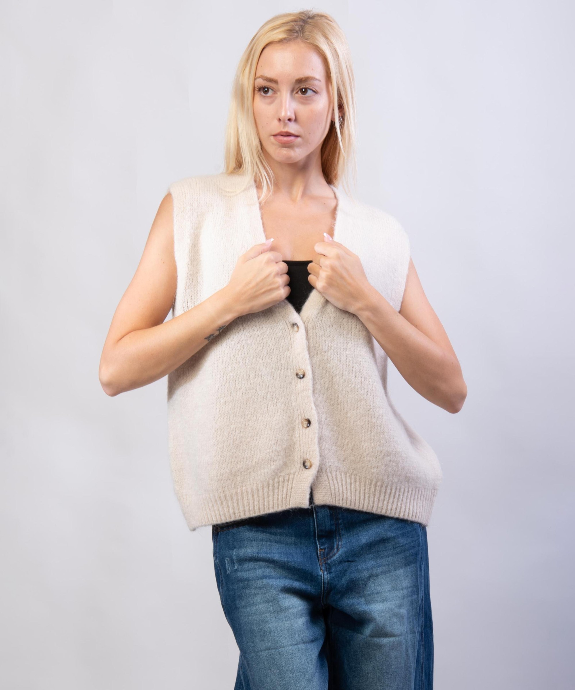 Gilet Misto Mohair con Bottoni