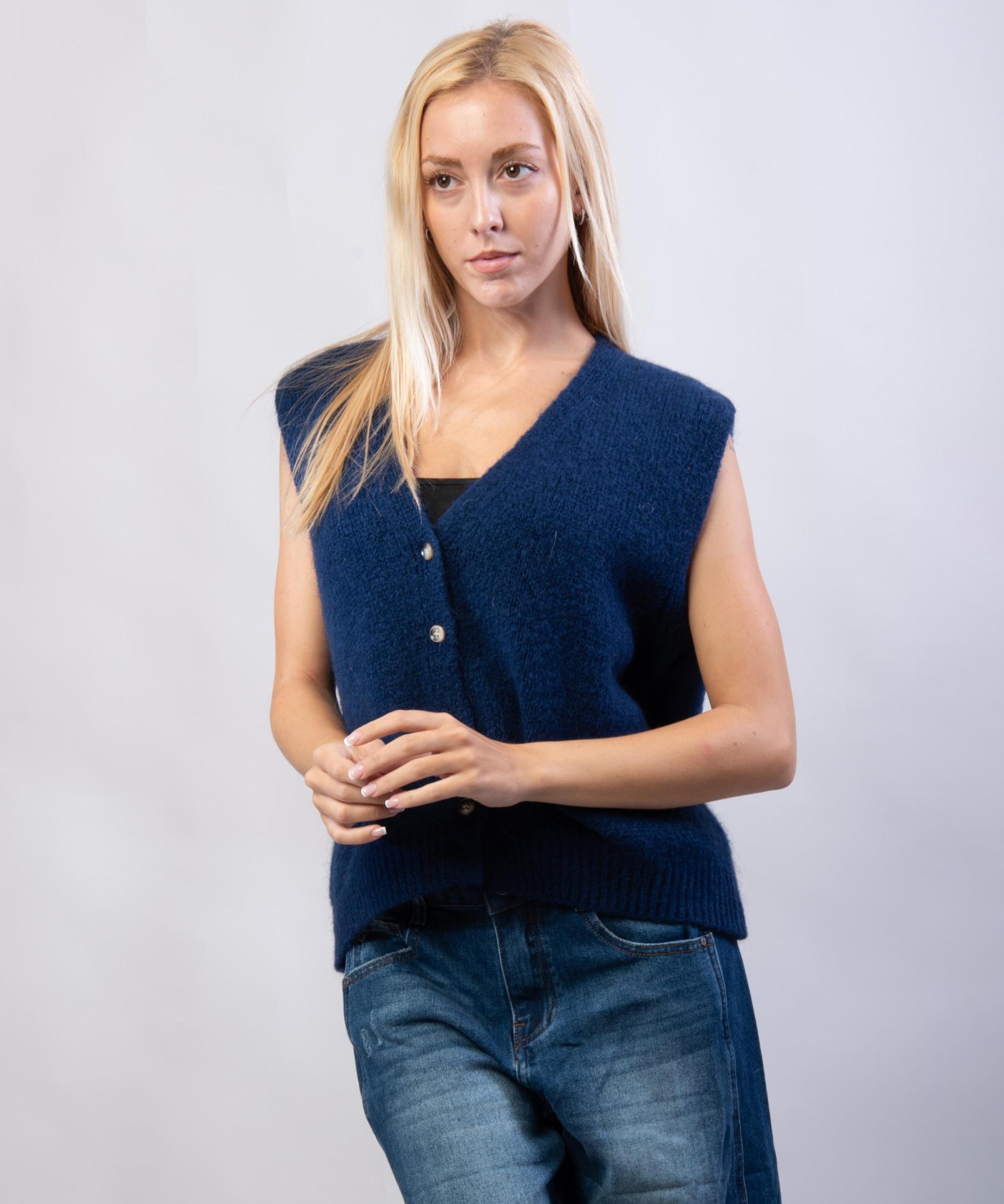 Gilet Misto Mohair con Bottoni