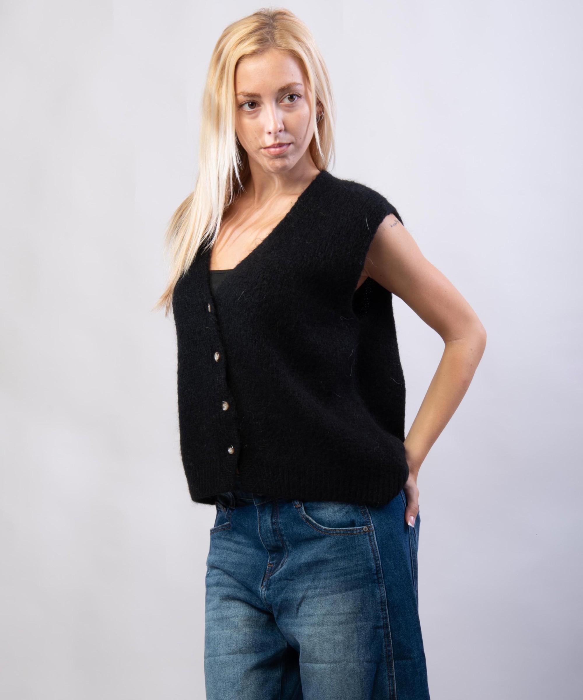 Gilet Misto Mohair con Bottoni