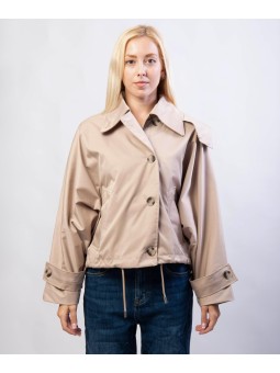 Giacca Trench Maniche a Pipistrello con Cappuccio Rimovibile