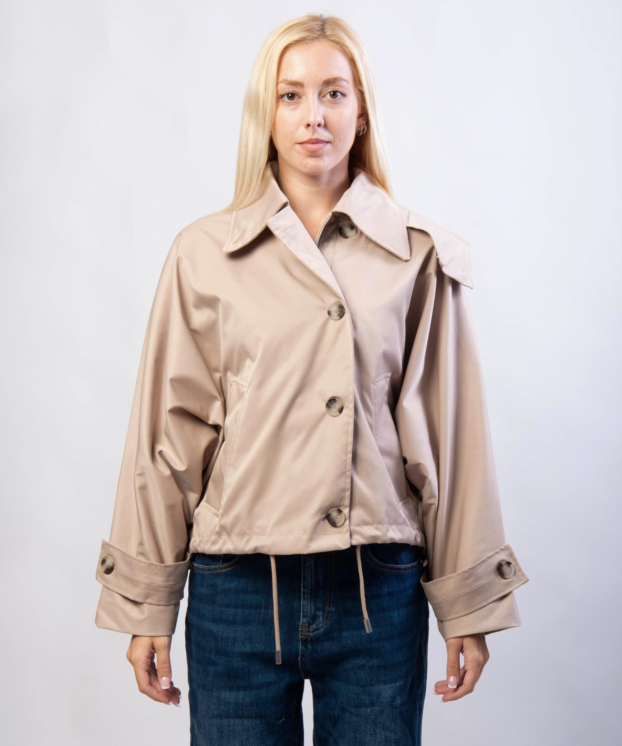Giacca Trench Maniche a Pipistrello con Cappuccio Rimovibile