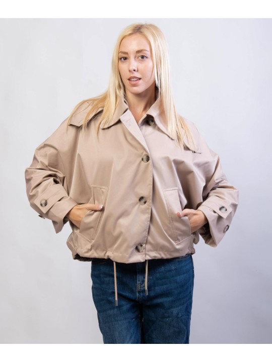 Giacca Trench Maniche a Pipistrello con Cappuccio Rimovibile