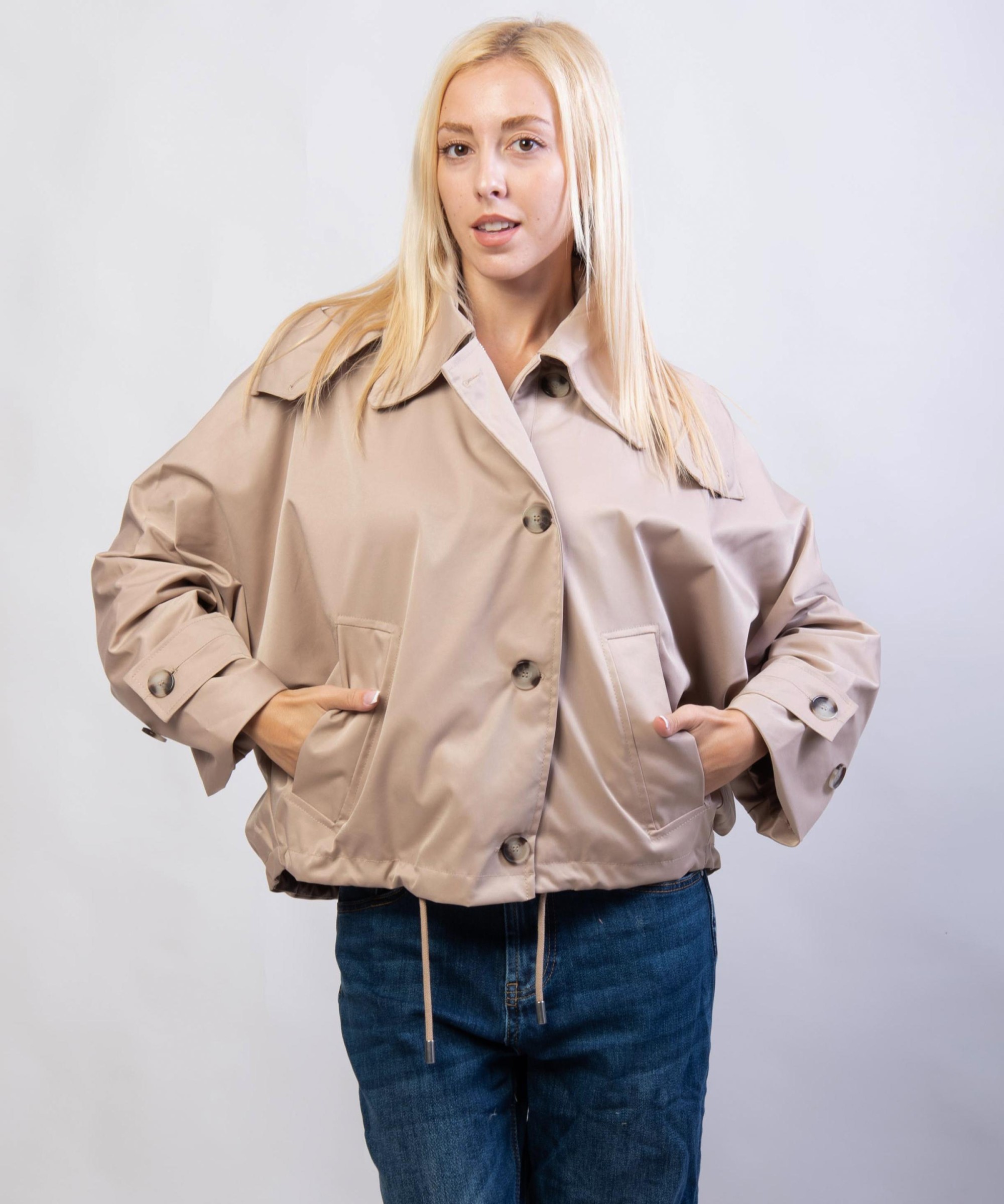 Giacca Trench Maniche a Pipistrello con Cappuccio Rimovibile