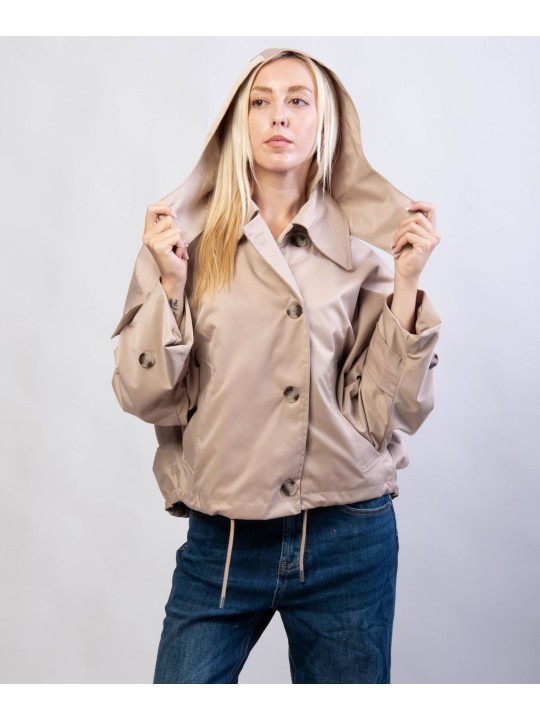 Giacca Trench Maniche a Pipistrello con Cappuccio Rimovibile