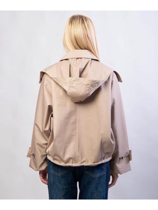 Giacca Trench Maniche a Pipistrello con Cappuccio Rimovibile
