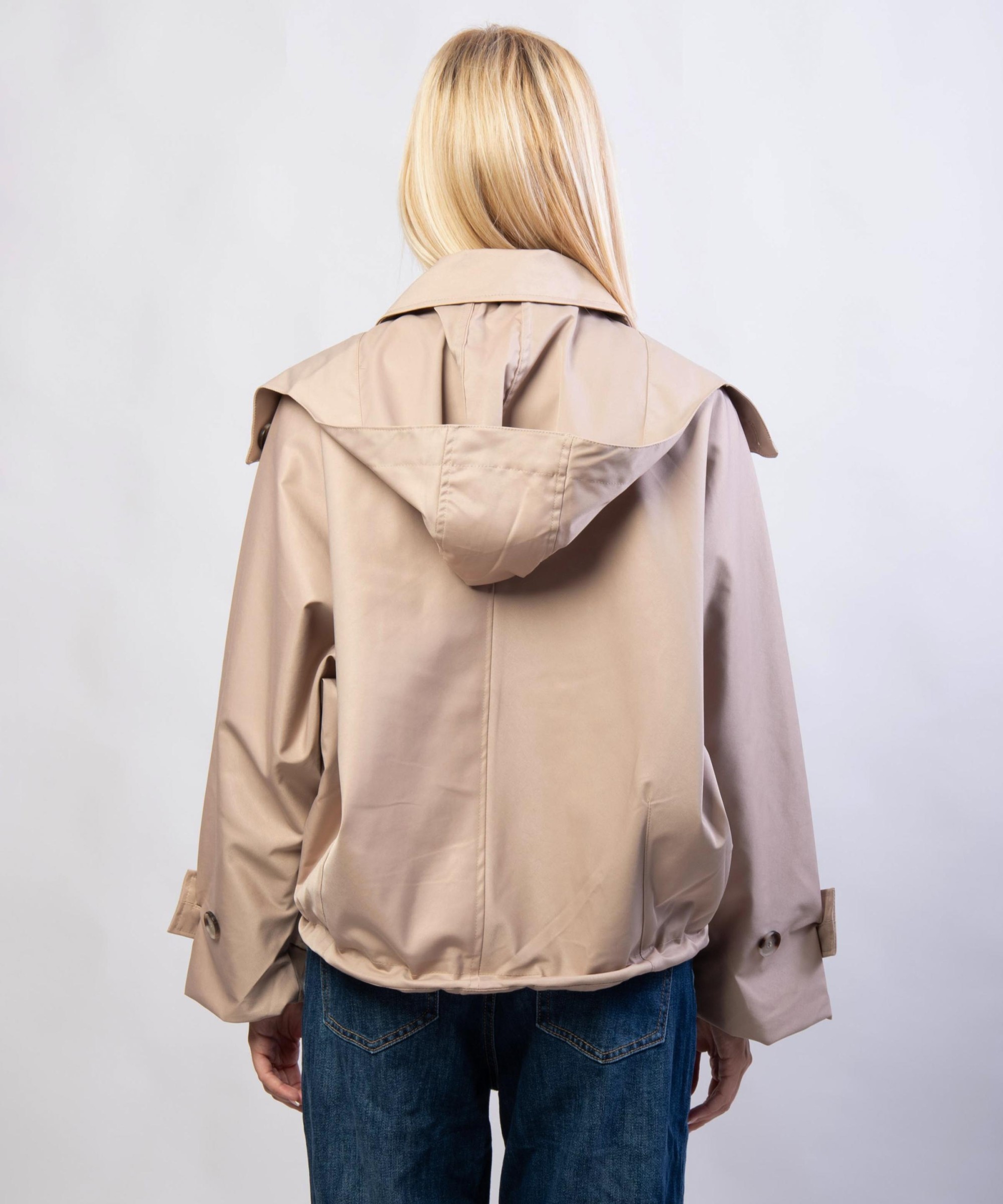 Giacca Trench Maniche a Pipistrello con Cappuccio Rimovibile