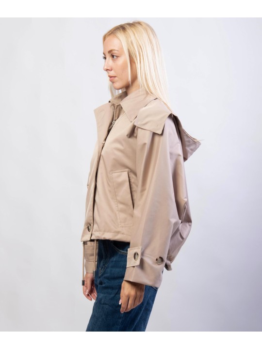 Giacca Trench Maniche a Pipistrello con Cappuccio Rimovibile