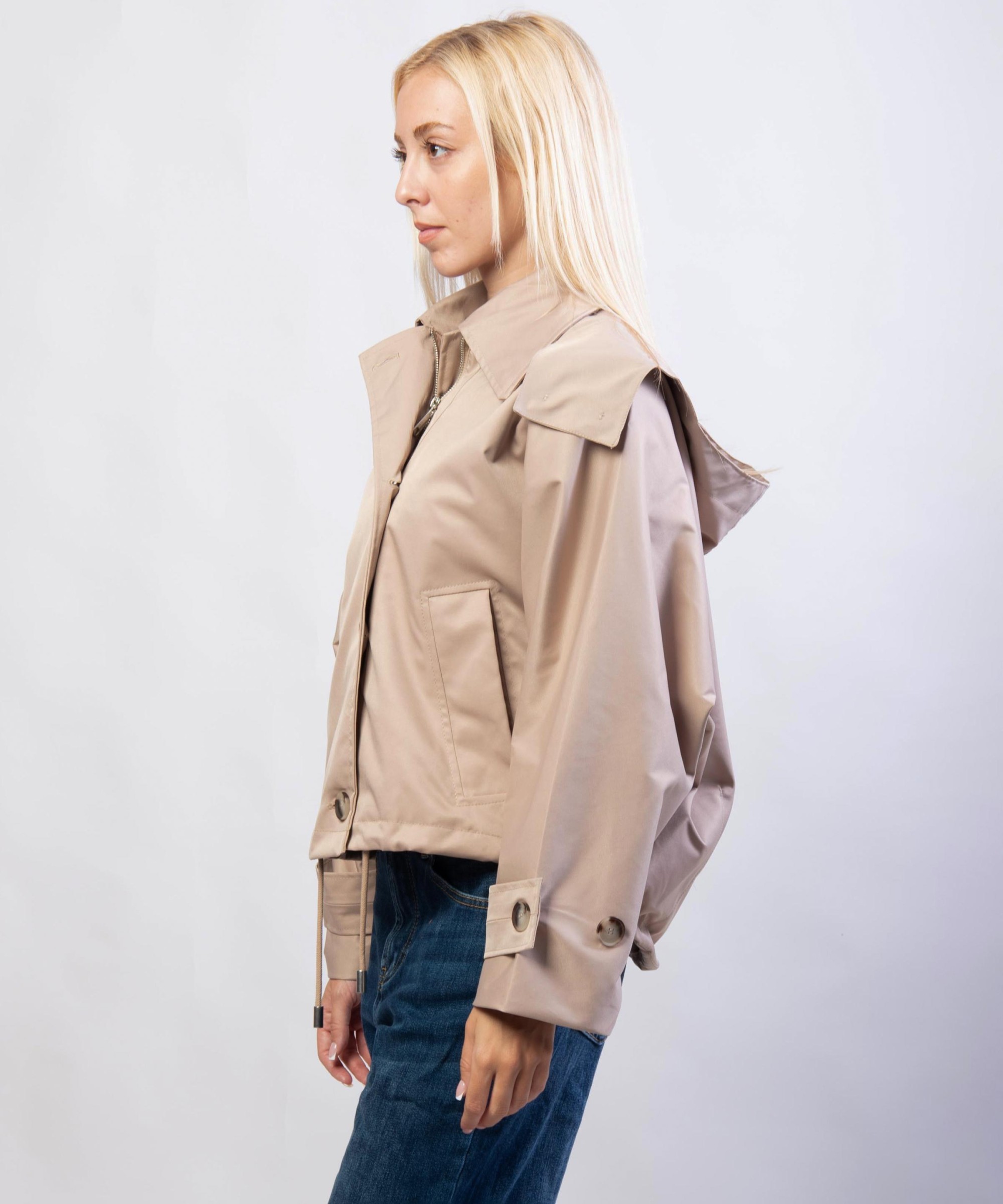 Giacca Trench Maniche a Pipistrello con Cappuccio Rimovibile