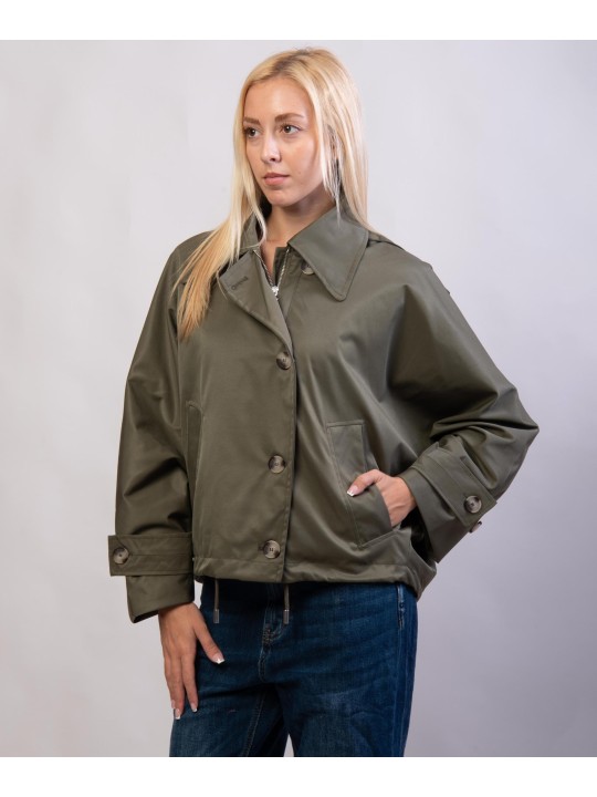 Giacca Trench Maniche a Pipistrello con Cappuccio Rimovibile