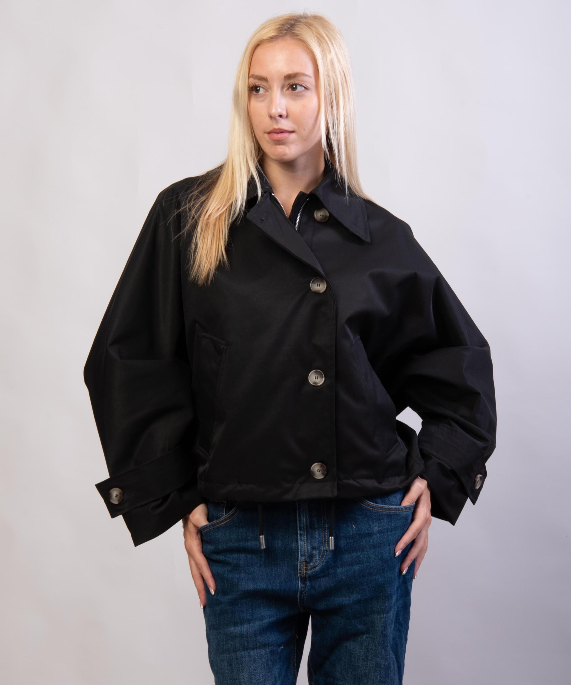 Giacca Trench Maniche a Pipistrello con Cappuccio Rimovibile